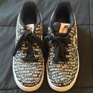 Nike Air Force 1 Kids Black and Orange Just Do It Sneakers 5Y